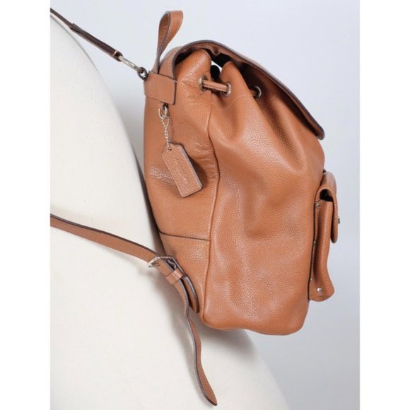 Coach turnlock heritage backpack rucksack brown leather silver hardware main image 15